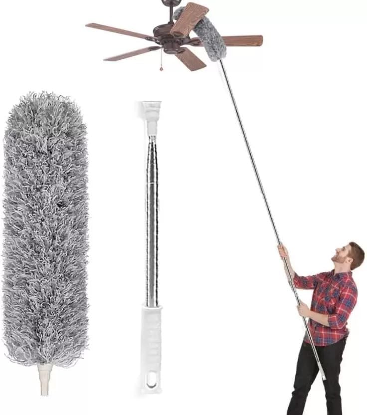 2025 Upgraded Long Handle Microfiber Feather Ceiling Duster for Dust Cleaning with extendable Pole 30100 Inch with Anti Scratch Bendable Head Brush for Cleaning High Cobweb Stick high Ceiling Fan  - Image 1