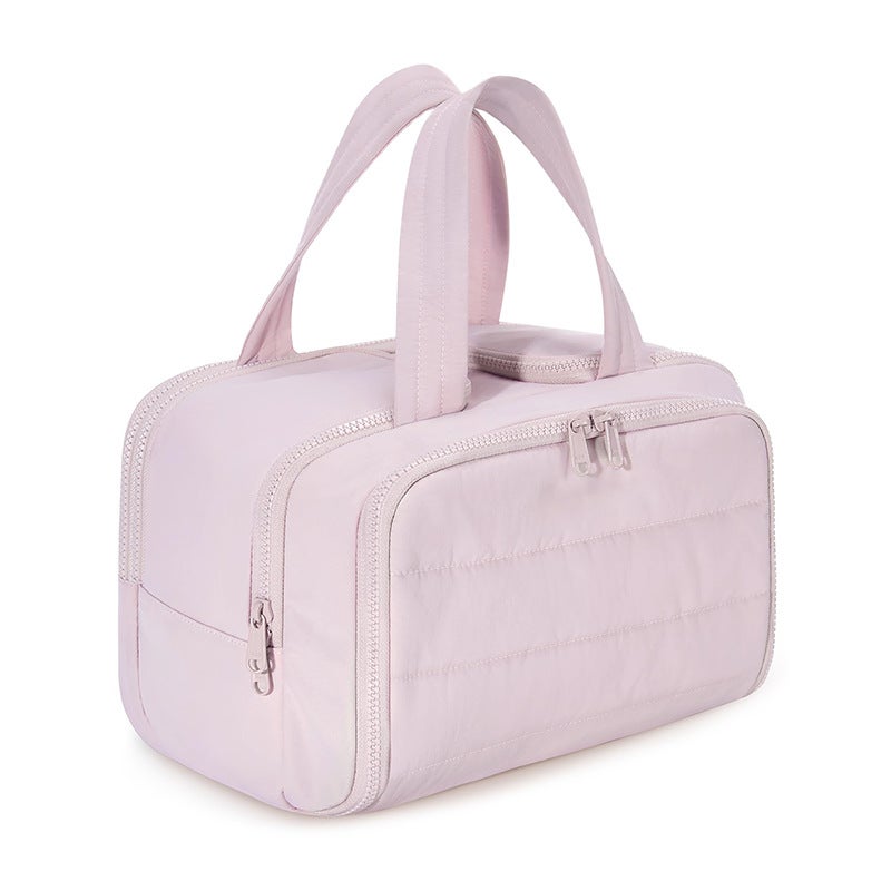 Large Capacity Cosmetic Toiletry Bag with Handle, Pink - Image 1