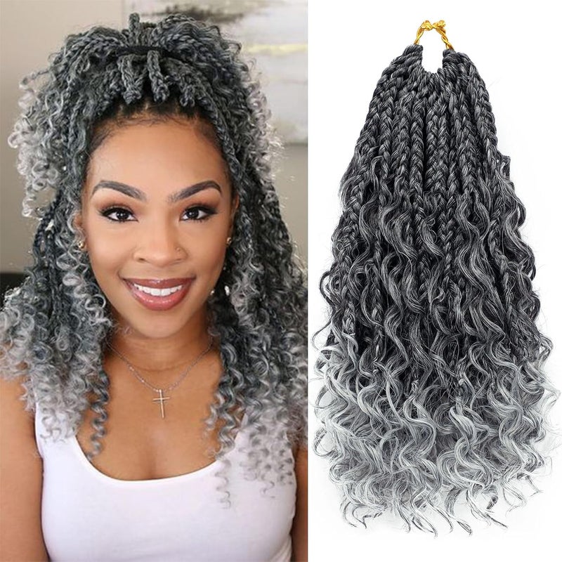 Eerya Goddess Box Braids Crochet Hair 10 Inch 8 Packs Pre-looped Bohemian Crochet Boho Box Braids With Curly Ends Grey 3X Crochet Braids Hair for Women Synthetic Braiding Hair 16 Strands (10inch,TGRAY) - Image 1