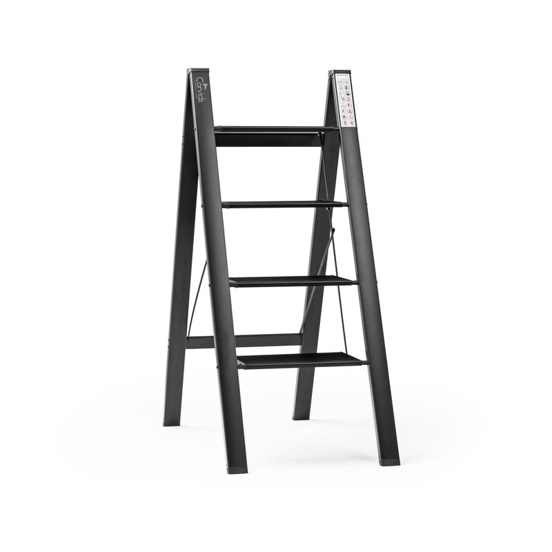 Corvids 4Steps Premium Folding Step Stool 2Year Warranty Wide AntiSlip Pedal Portable Lightweight Aluminum Step Ladder for Home and Office Use Black - Image 1