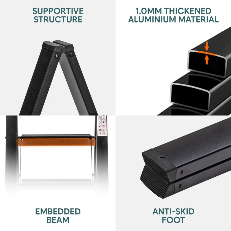 Corvids 4Steps Premium Folding Step Stool 2Year Warranty Wide AntiSlip Pedal Portable Lightweight Aluminum Step Ladder for Home and Office Use Black - Image 4