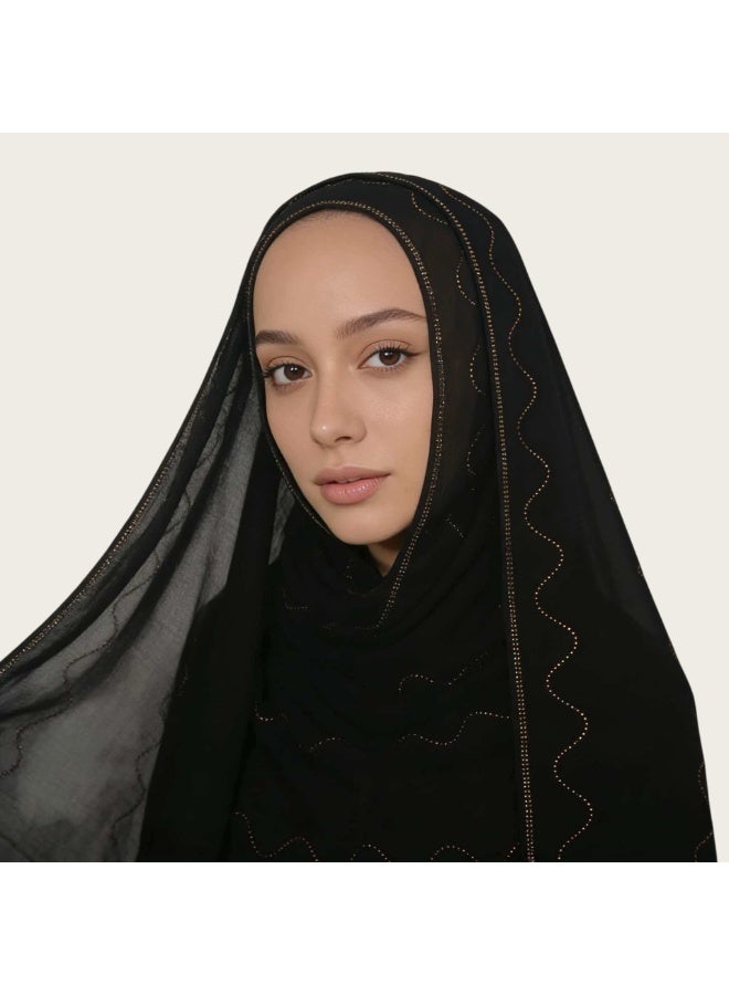 حجاب شيفون لؤلؤي بمزخرف خرز موجي | حجاب أنيق للنساء الشرق أوسطيات