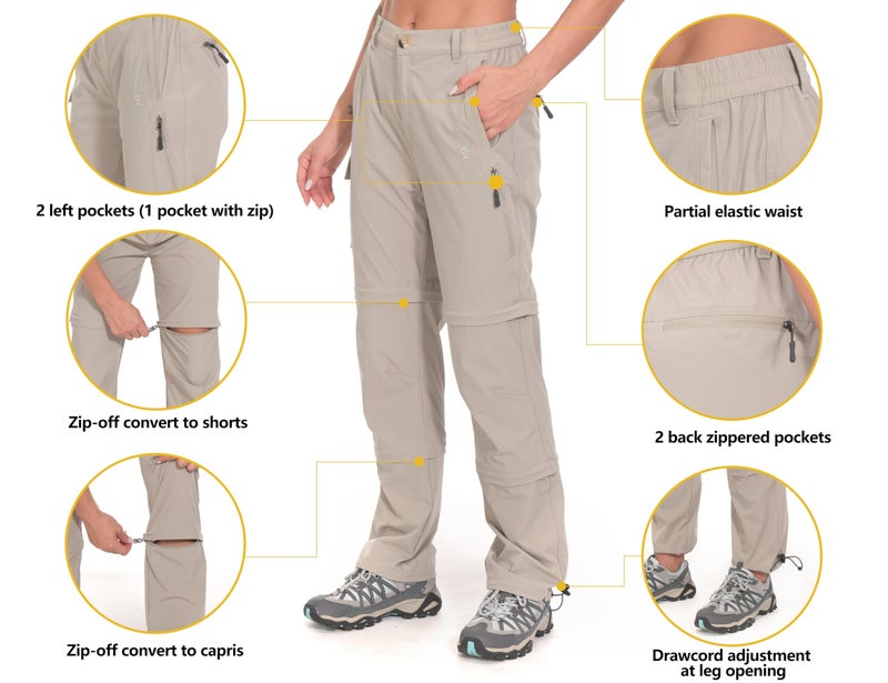 Little Donkey Andy Women's Stretch Convertible Pants, Zip Off Quick Dry Hiking Pants Khaki Size S - Image 3
