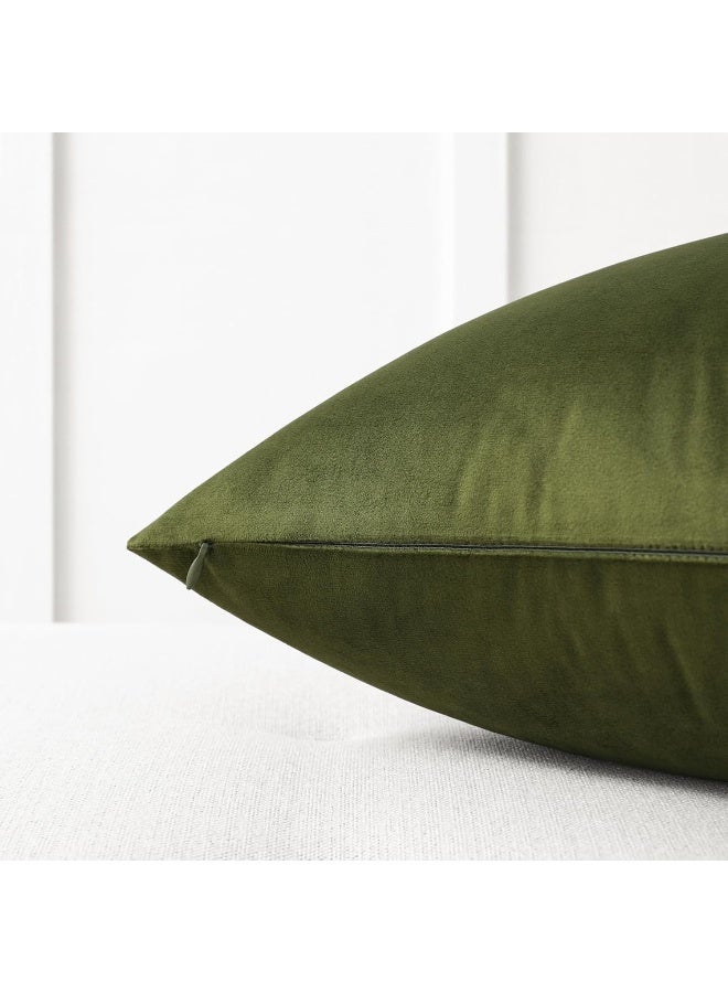 Mixhug Set of 2 Cozy Velvet Rectangle Decorative Throw Pillow Covers for Couch and Bed, Moss Green, 12 x 20 Inches - Image 4