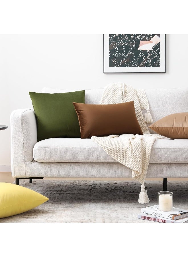 Mixhug Set of 2 Cozy Velvet Rectangle Decorative Throw Pillow Covers for Couch and Bed, Moss Green, 12 x 20 Inches - Image 5