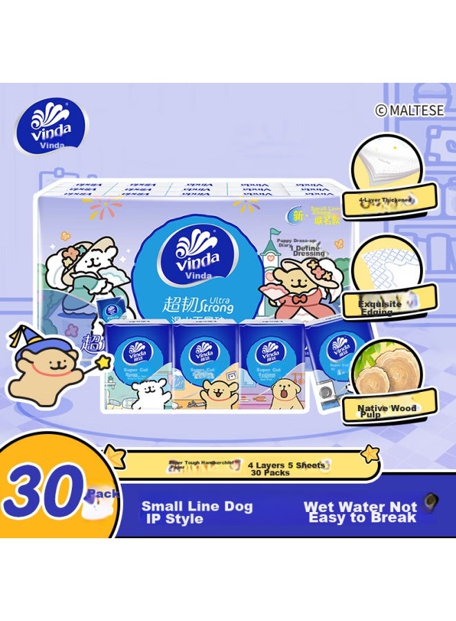 Vinda Ultra Strong Pocket Tissues, 4-ply, 5 Sheets * 30 Packs, Small Pack Tissues, Line Dog Ip Edition - Image 1