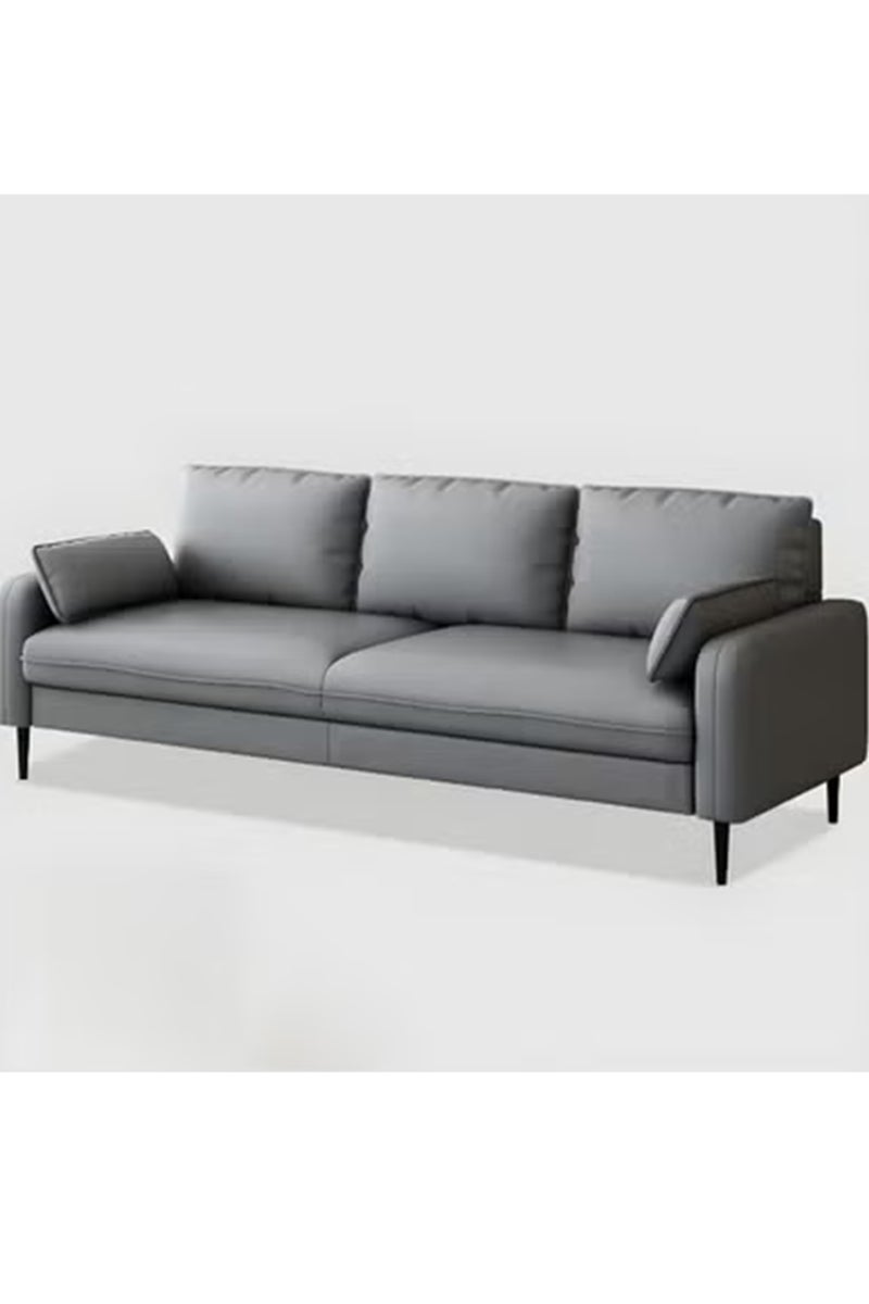 UAE Homes Modern 3-Seater Sofa, Pillow-Back Design, Leather, Metal Legs (Grey)