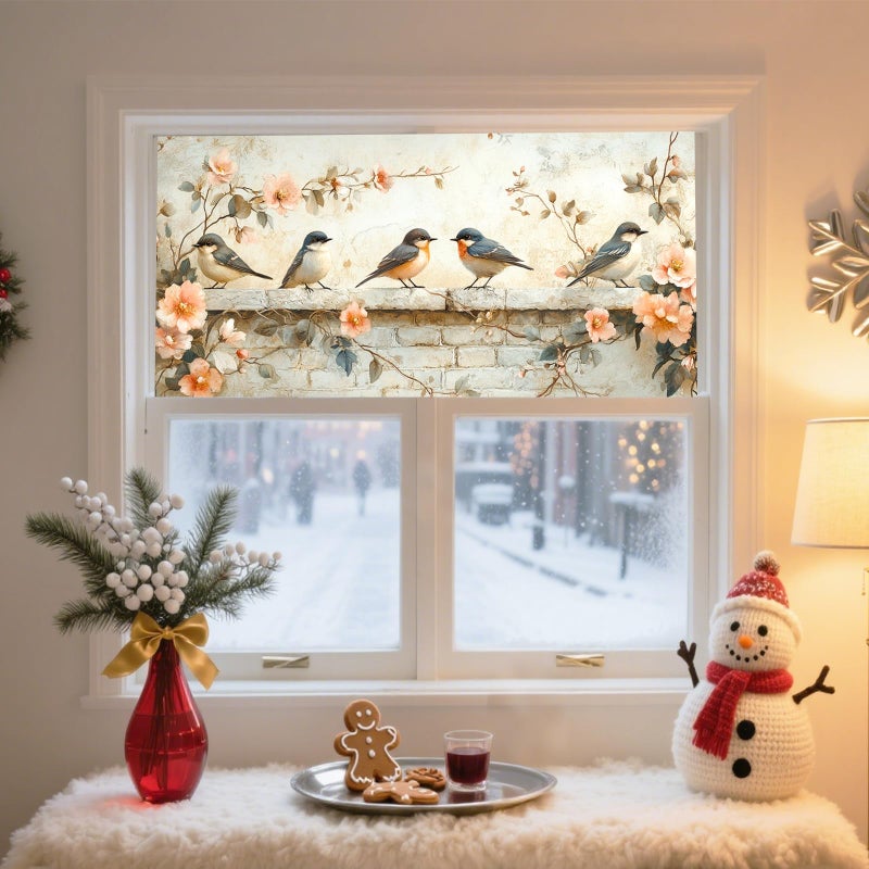 IVN Privacy Window Film 39.3x17.7 Inch Static Cling Decorative Window Film with Birds & Flowers Design for Bathroom Kitchen Office - Image 2
