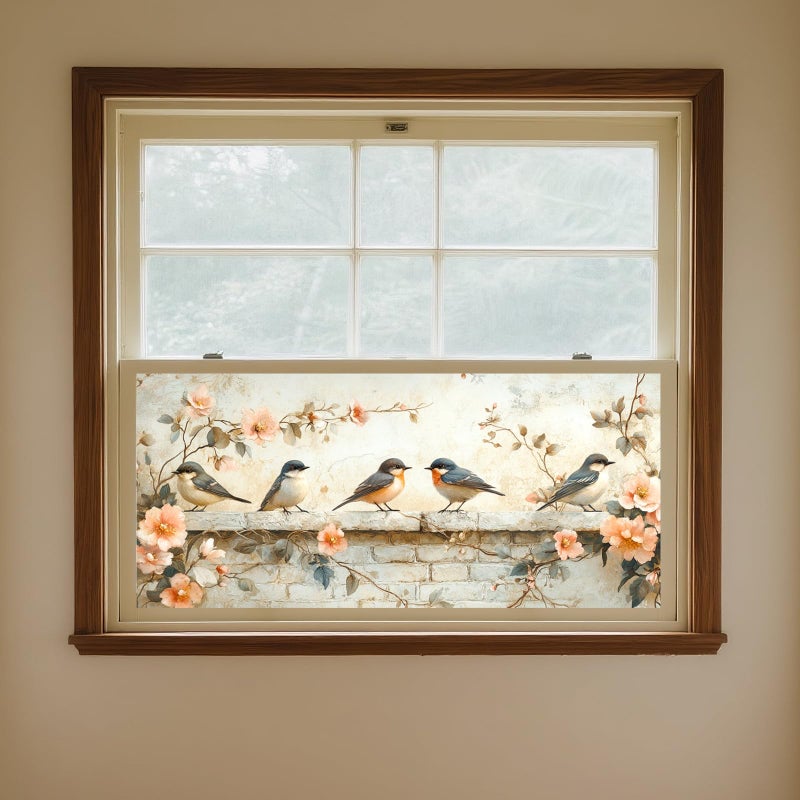 IVN Privacy Window Film 39.3x17.7 Inch Static Cling Decorative Window Film with Birds & Flowers Design for Bathroom Kitchen Office - Image 4