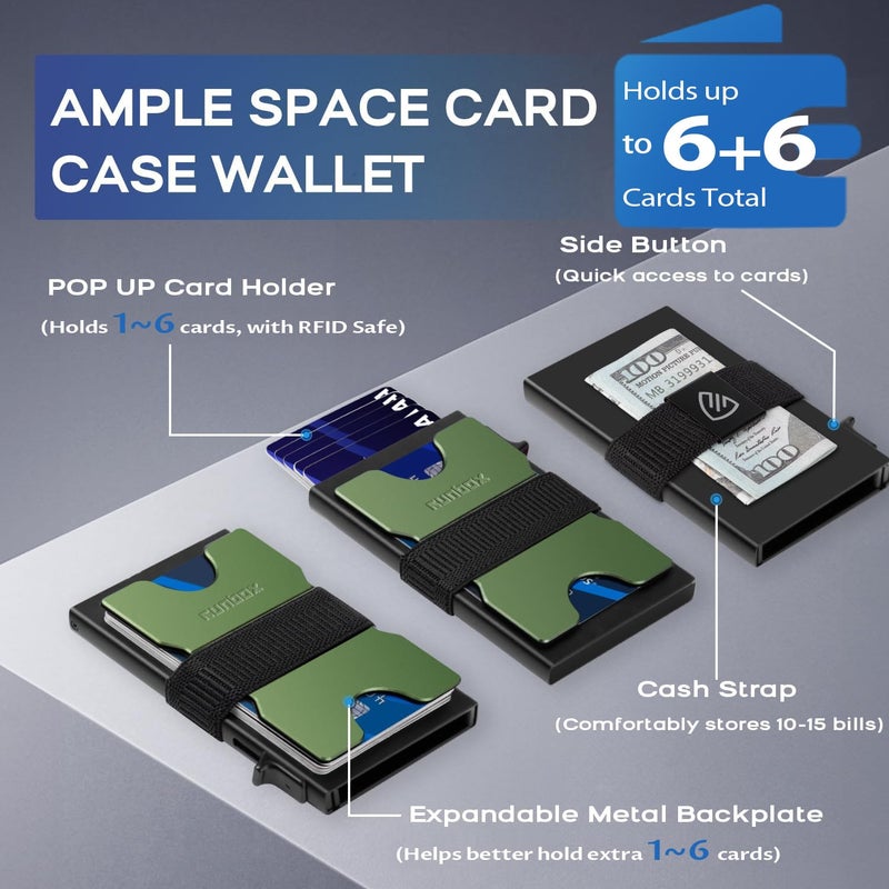 RUNBOX Slim Card Holder Wallet for Men, Minimalist RFID Blocking Wallet with Pop-Up Function, Ultra-Thin Design, Metal Business Card Cases holds 6+6 Cards, Gifts for Men, Men's Accessories - Image 2