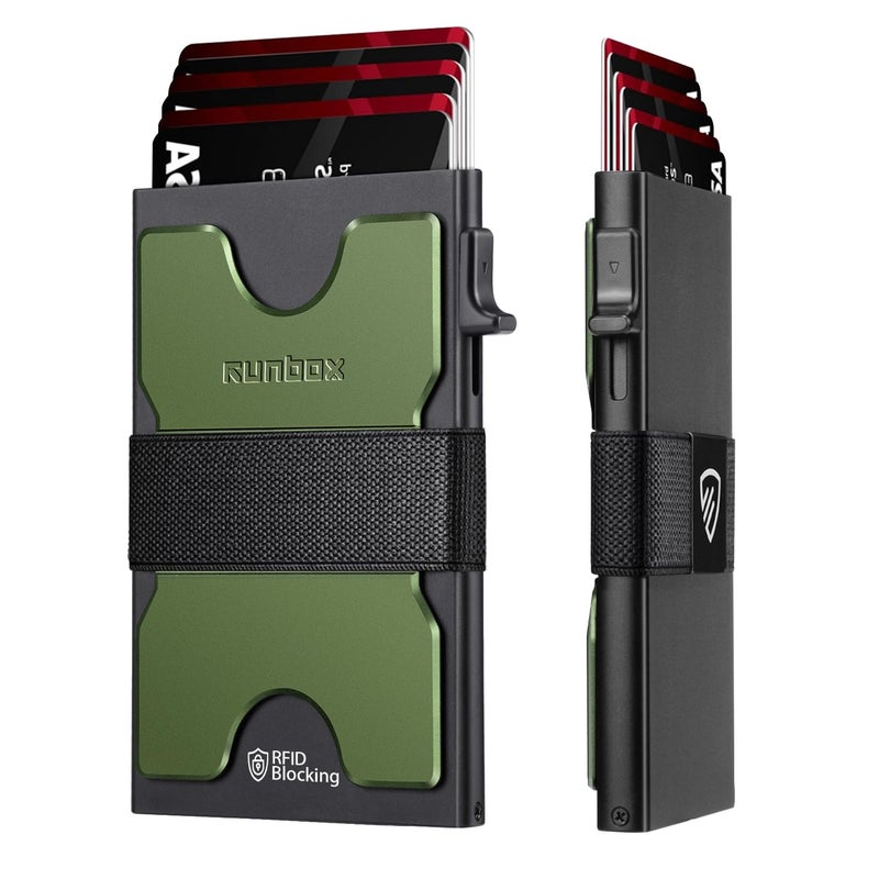 RUNBOX Slim Card Holder Wallet for Men, Minimalist RFID Blocking Wallet with Pop-Up Function, Ultra-Thin Design, Metal Business Card Cases holds 6+6 Cards, Gifts for Men, Men's Accessories - Image 1