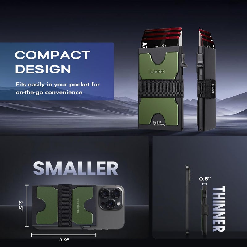 RUNBOX Slim Card Holder Wallet for Men, Minimalist RFID Blocking Wallet with Pop-Up Function, Ultra-Thin Design, Metal Business Card Cases holds 6+6 Cards, Gifts for Men, Men's Accessories - Image 3