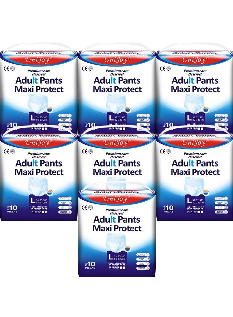 UniJoy 70 Pieces UniJoy Adult Diapers Pull Up / Pant Style Maximum Absorbency, Unisex, Large – Extra Large (Waist Size 80 cm – 130 cm) - Image 1