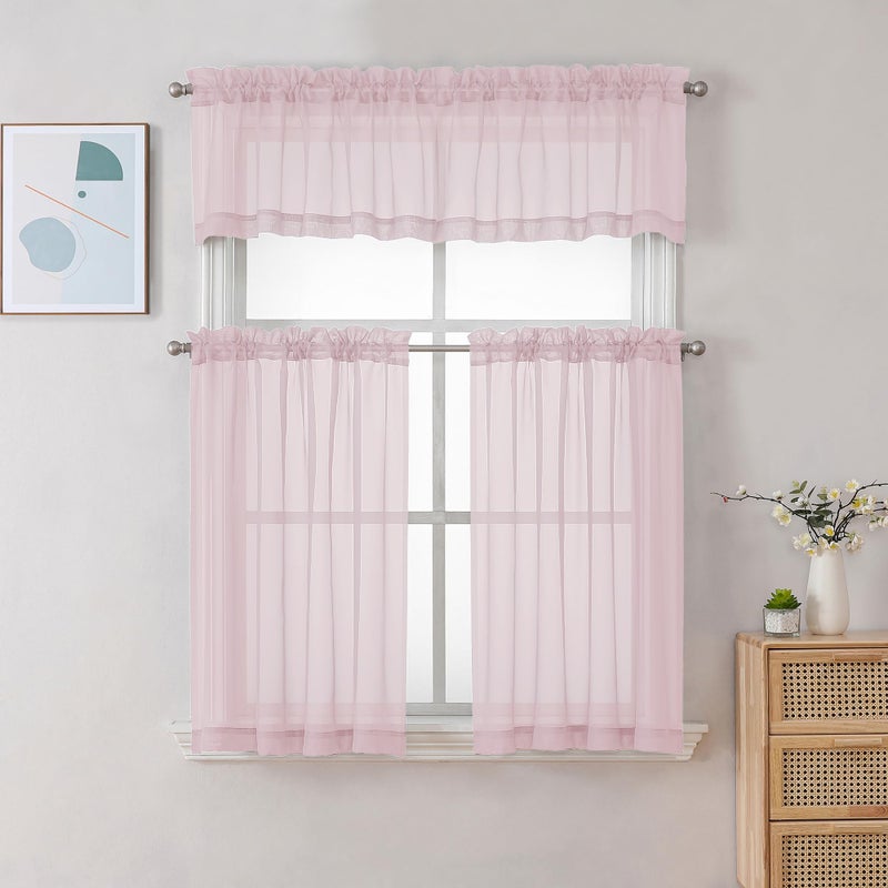 Chyhomenyc Sheer Curtains 36 inch Length 2 Panels  Light Filtering Voile Rod Pocket Short Window Sheer Curtians for Bathroom Living Room  2PCS  Blush Pink - Image 2
