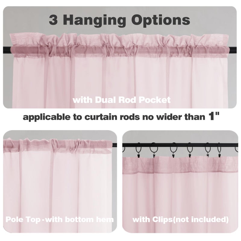 Chyhomenyc Sheer Curtains 36 inch Length 2 Panels  Light Filtering Voile Rod Pocket Short Window Sheer Curtians for Bathroom Living Room  2PCS  Blush Pink - Image 3