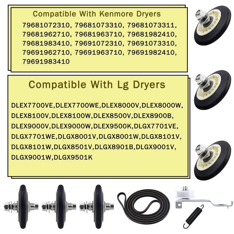 Casmer New Upgrade Dryer Roller Replacement Kit Fit for Lg or Kenmore Dryer, 4581EL2002C, 4561EL3002A, 4400EL2001D for DLEX8000V 79681072310 Dryer Drum Roller Kit Made of Premium Quality Material - Image 5