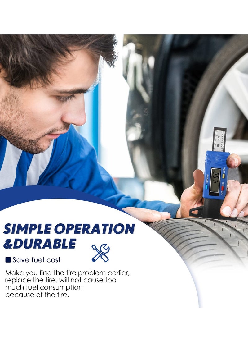 Tire Tread Depth Gauge, LCD Digital Tire Tread Depth Gauge Blue Tire Wear Gauge Tread Checker with Inch MM Conversion for Motorcycle Car Truck - Image 2