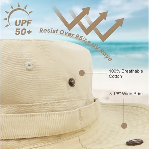 Phaiy Bucket Hat Wide Brim UV Protection Sun Hat Boonie Hats Fishing Hiking Safari Outdoor Hats for Men and Women Beige - Image 2