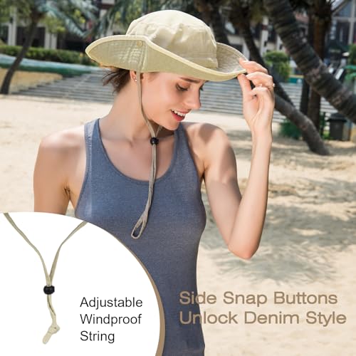 Phaiy Bucket Hat Wide Brim UV Protection Sun Hat Boonie Hats Fishing Hiking Safari Outdoor Hats for Men and Women Beige - Image 4