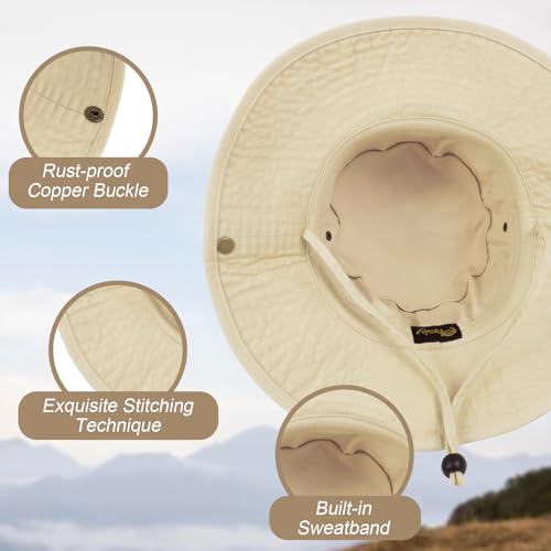 Phaiy Bucket Hat Wide Brim UV Protection Sun Hat Boonie Hats Fishing Hiking Safari Outdoor Hats for Men and Women Beige - Image 3