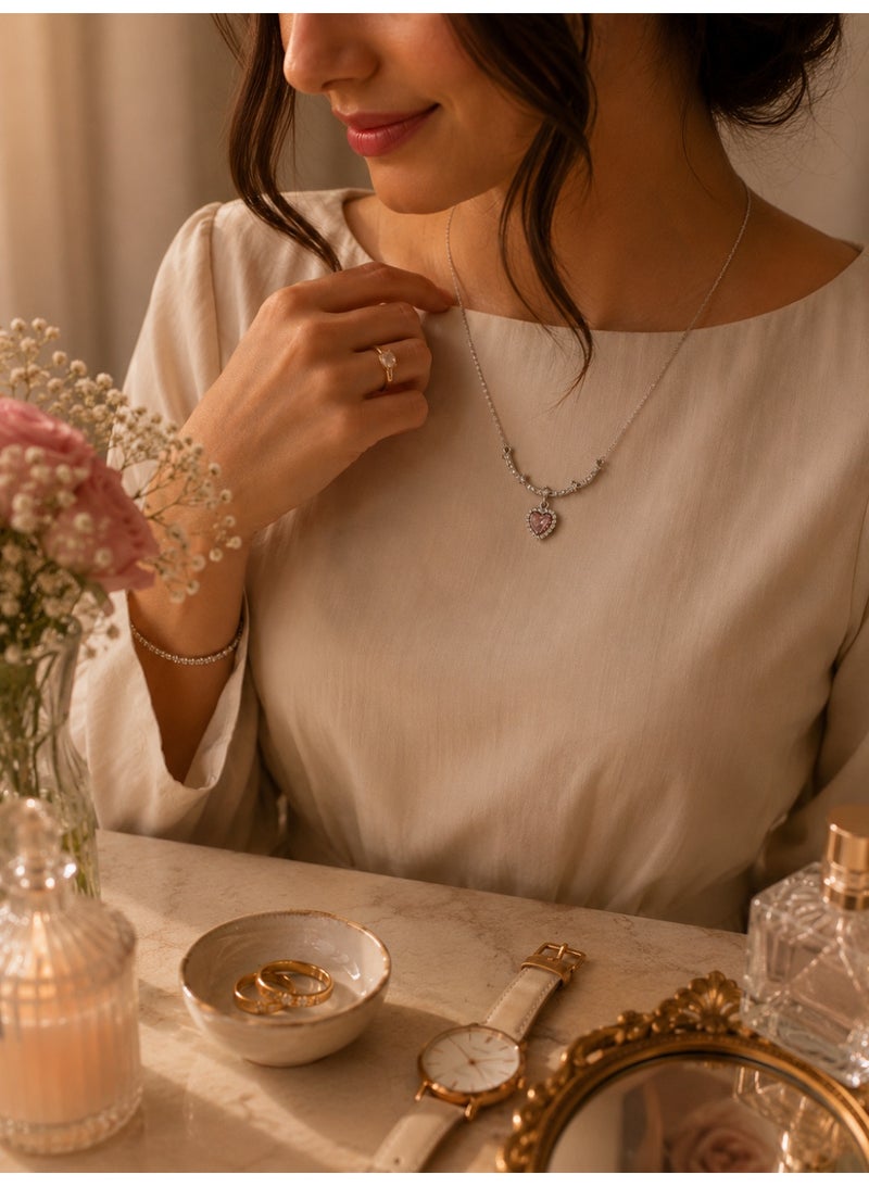RAFAL Rosian Pink Heart Pendant Necklace for Women – Elegant Silver-Plated Soft Dainty Chain, Premium Sophisticated Romantic Jewelry for Special Occasions, Birthdays & Luxury Gifting - Image 4