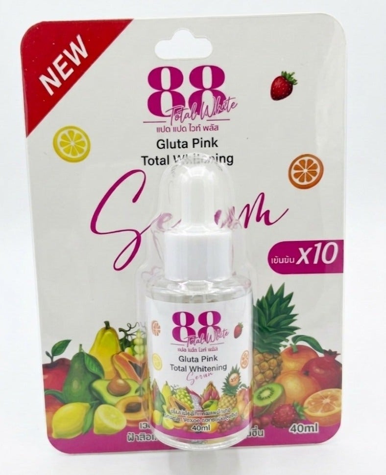 88 Total White 88 White Plus Gluta Pink Total Whitening Serum, 40ml, with Glutathione, Niacinamide & Vitamin C, X10 Concentrated Brightening Facial Serum for Dull Skin &  Bright Glow Skin - Image 1