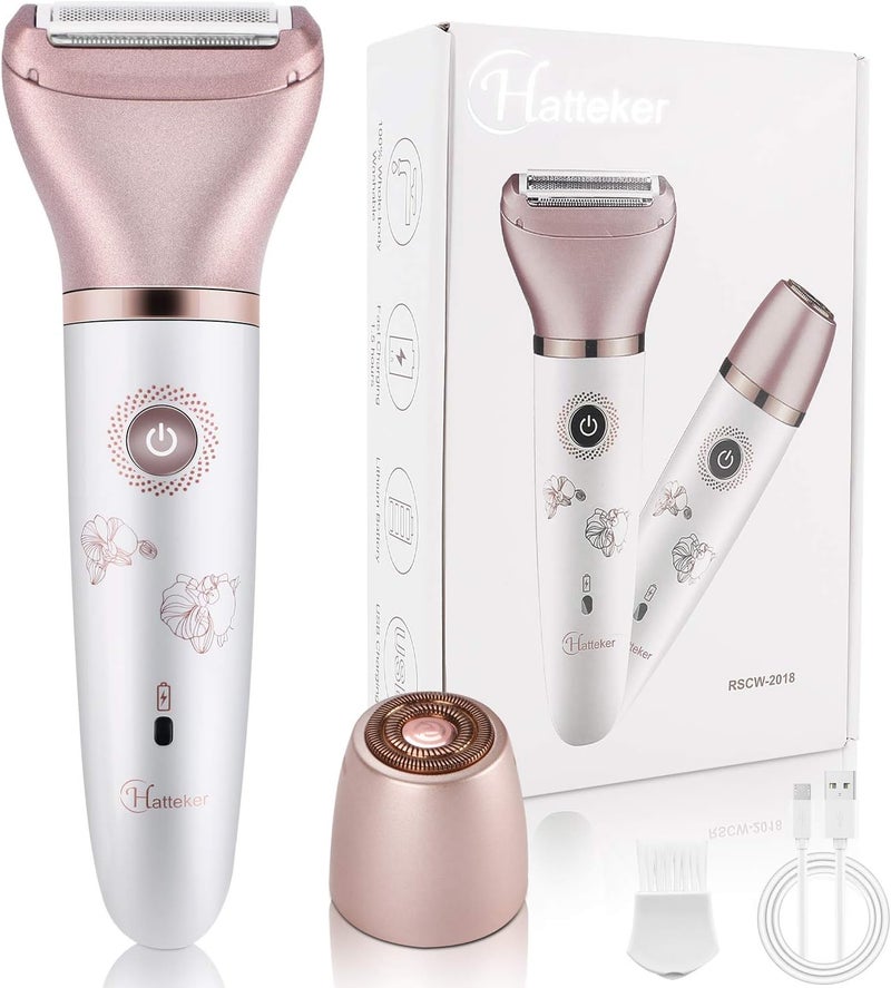 RenFox Electric Razors for Women - Painless 2-in-1 Shaver for Women Hair Remover for Face, Legs and Underarm Wet & Dry, Portable Bikini Trimmer, Lady Hair Removal with 2 Trimmer Heads- Micro USB Recharge - Image 1
