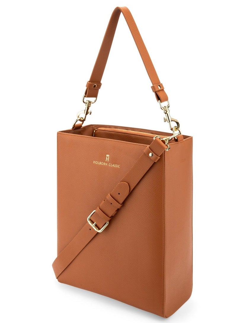 HOLBORN CLASSIC Vertical Tote - Brown - Women's Vegan Leather Tote Bag - Image 3
