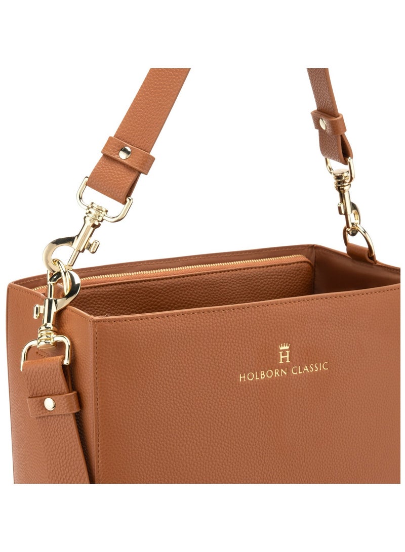 HOLBORN CLASSIC Vertical Tote - Brown - Women's Vegan Leather Tote Bag - Image 4