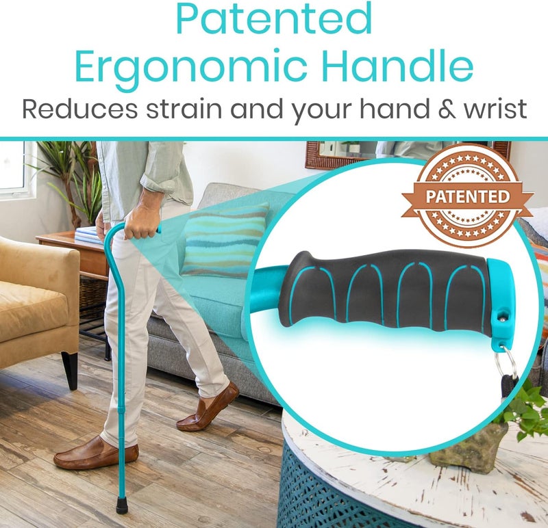 VIVE عصا المشي Vive للنساء والرجال وكبار السن مع قبضة مائلة مسجلة براءة اختراع خفيفة الوزن قابلة للتعديل مع طرف غير قابل للانزلاق دعامة متينة للتوازن للحركة لكبار السن عصا مائلة قابلة للطي - Image 3