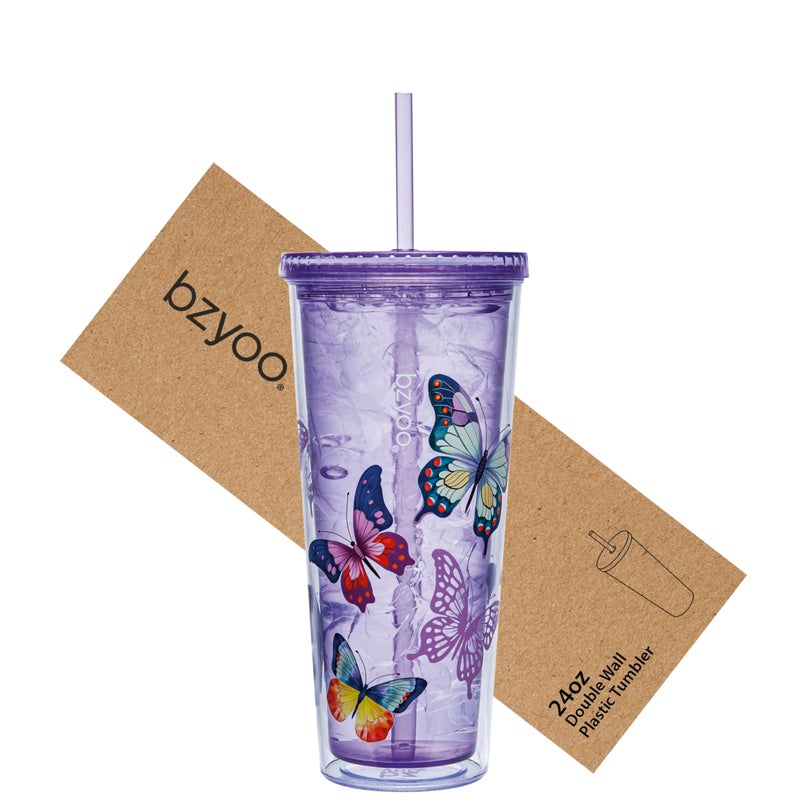 Bzyoo Sip 24oz (710ml) بلاستيل بلاستيك جدار مزدوج مع غطاء وشرب شرب بارد كوب قابلة لإعادة الاستخدام. - Image 1