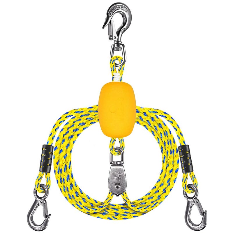 Dolibest 16ft Boat Tow Harness Boat Tow Ropes with Float Easy Connection w 3 Large Stainless Steel Hooks and Pully for Tow 14 Rider Towable Tube - Image 2