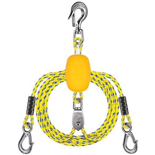 Dolibest 16ft Boat Tow Harness Boat Tow Ropes with Float Easy Connection w 3 Large Stainless Steel Hooks and Pully for Tow 14 Rider Towable Tube - Image 1