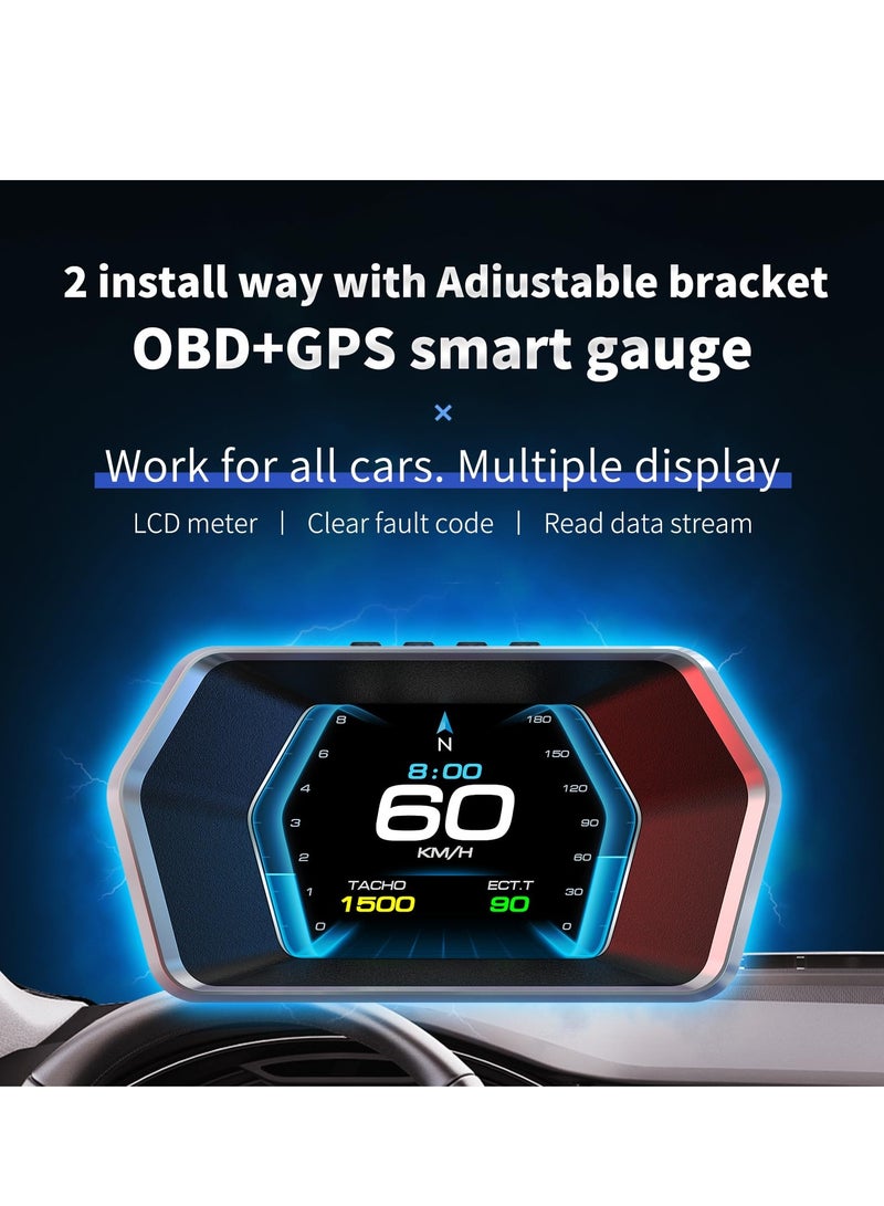 شو وو شاشة عرض رأسية، شاشة قياس OBD ذكية للسيارة، عداد سرعة GPS مع سرعة السيارة، دورة في الدقيقة، جهد استهلاك الوقود، أداة ذكية متعددة البيانات لجميع السيارات - Image 3