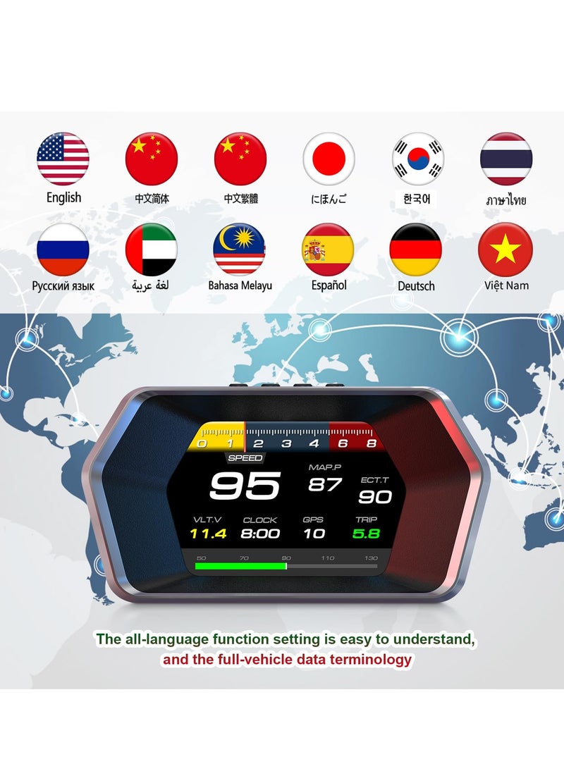 شو وو شاشة عرض رأسية، شاشة قياس OBD ذكية للسيارة، عداد سرعة GPS مع سرعة السيارة، دورة في الدقيقة، جهد استهلاك الوقود، أداة ذكية متعددة البيانات لجميع السيارات - Image 5