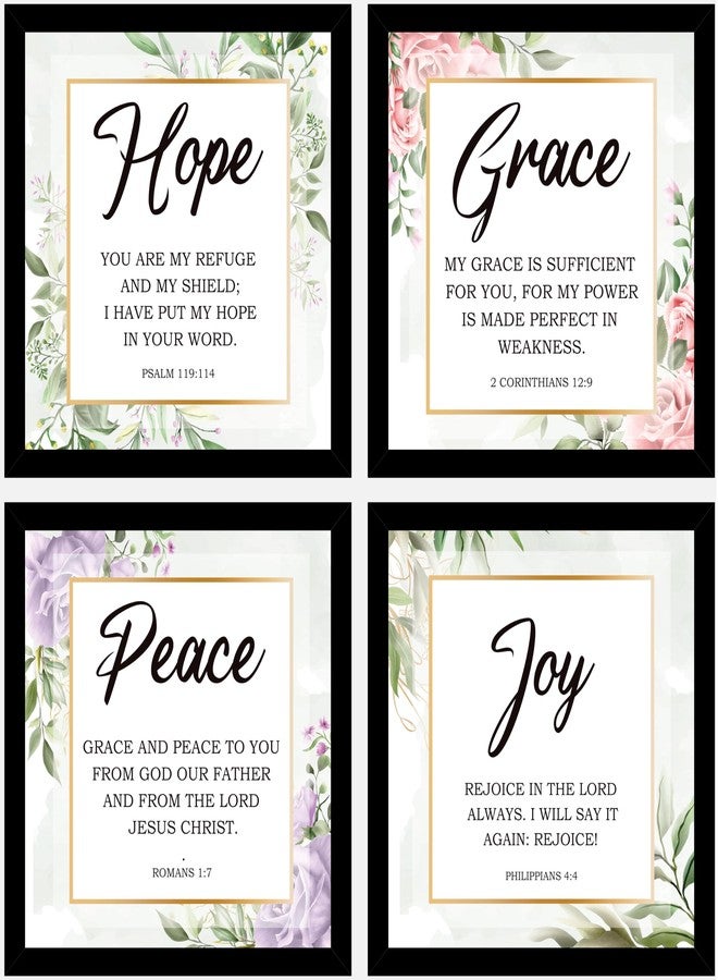AR Creative HOPE, GRACE, PEACE, JOY - Bible Verse Wall Art, Bible Quotes Print with Frame, Home, Office Decor, Bible Quotes Poster (10 inch x 10 inch), Set Of 4 - Image 1