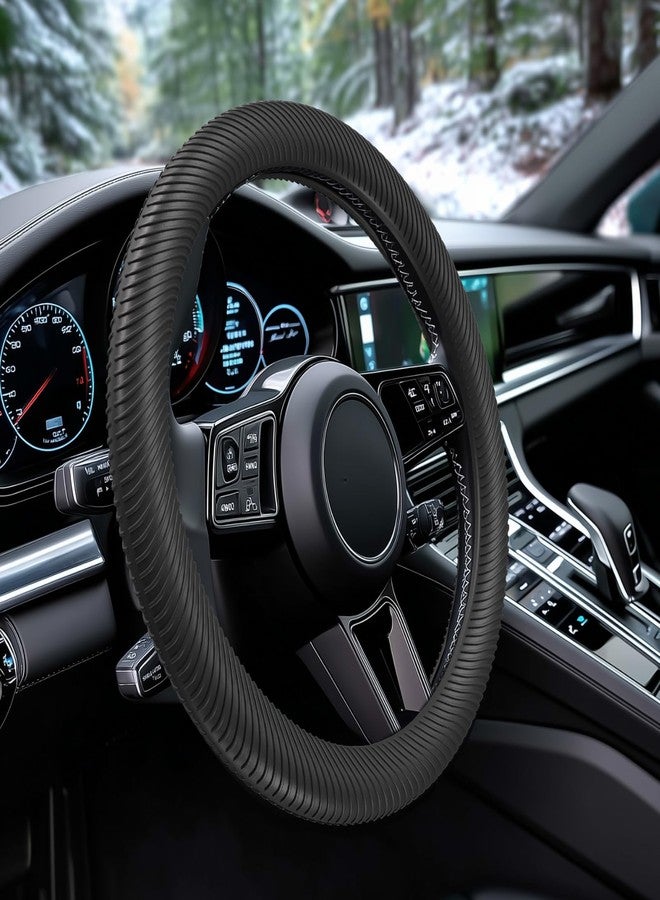 WOCOCN Car Steering Wheel Cover, Thin Anti-Skid Silicone Steering Wheel Cover for Men & Women, Universal Automotive Interior Accessories for Most Cars (Black) - Image 1