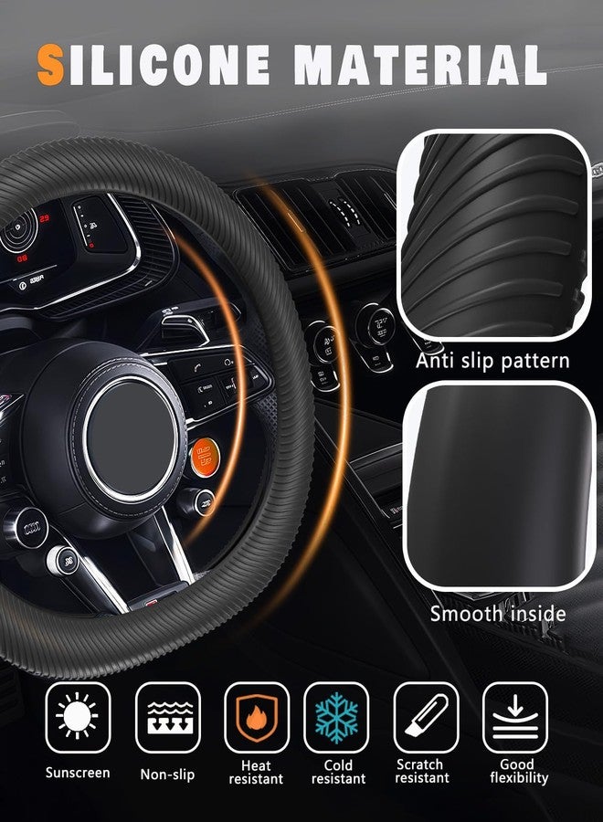 WOCOCN Car Steering Wheel Cover, Thin Anti-Skid Silicone Steering Wheel Cover for Men & Women, Universal Automotive Interior Accessories for Most Cars (Black) - Image 4