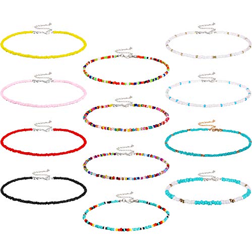 Hicarer 12 Pcs Beaded Necklace Seed Bead Necklace Colorful Boho Beaded Necklaces Rainbow Beach Choker for Women Summer Jewelry Gifts - Image 1