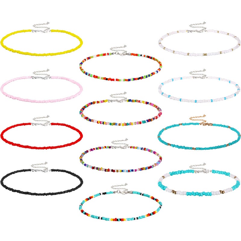 Hicarer 12 Pcs Beaded Necklace Seed Bead Necklace Colorful Boho Beaded Necklaces Rainbow Beach Choker for Women Summer Jewelry Gifts - Image 2