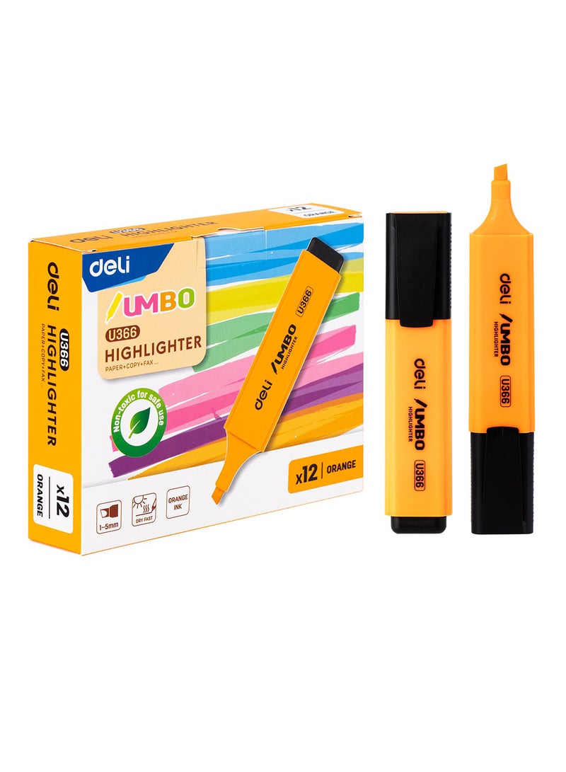 Deli Orange Highlighter Chisel tip 1-5mm , Fast-Drying , for Note-Taking , Drawing illustrations , Pack of 12 - Image 1