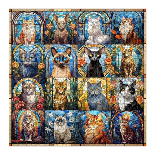 PICKFORU Stained Glass Puzzle Cat Puzzles for Adults 1000 Pieces Colorful Kitty Kitten Collage Puzzles 1000 Pieces Hard Difficult Impossible Challenging Jigsaw Puzzles for Adults - Image 5