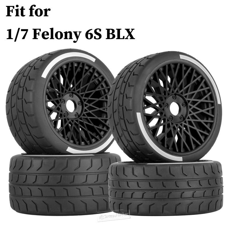 RCarmubWow RC Wheels and Tires On Road Tire Tyre for 1/7 Felony 6S BLX,17mm Hex Plastic Wheels RC Truck Tires Highway Tire On Road Tyre,4pcs,Black - Image 2