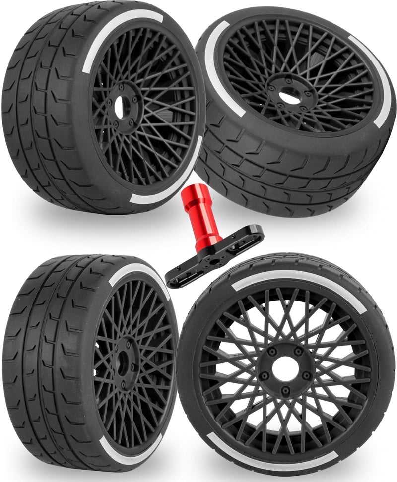 RCarmubWow RC Wheels and Tires On Road Tire Tyre for 1/7 Felony 6S BLX,17mm Hex Plastic Wheels RC Truck Tires Highway Tire On Road Tyre,4pcs,Black - Image 1
