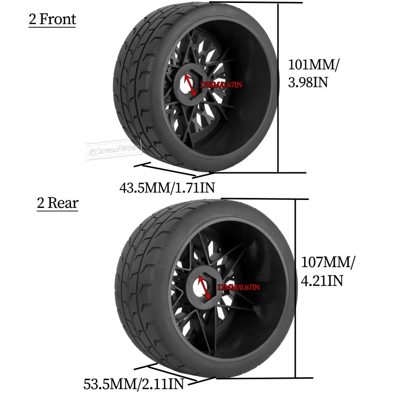 RCarmubWow RC Wheels and Tires On Road Tire Tyre for 1/7 Felony 6S BLX,17mm Hex Plastic Wheels RC Truck Tires Highway Tire On Road Tyre,4pcs,Black - Image 3