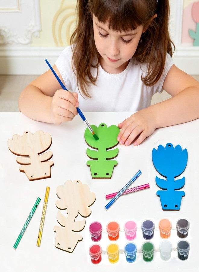 Adboros 24 Pack Flower Wind Chime Craft for Kids Spring Mother's Day Craft Make You Own Home Wind Chimes Ornaments DIY Coloring Wooden Art for Easter Spring Summer Art Activities Birthday Decorations - Image 4