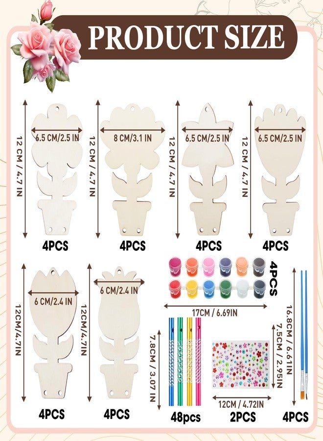 Adboros 24 Pack Flower Wind Chime Craft for Kids Spring Mother's Day Craft Make You Own Home Wind Chimes Ornaments DIY Coloring Wooden Art for Easter Spring Summer Art Activities Birthday Decorations - Image 2