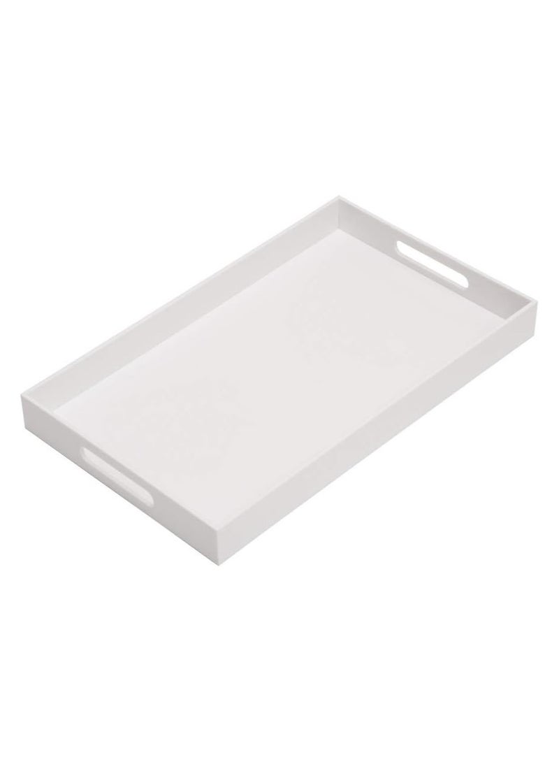 TPGP Glossy White Sturdy Acrylic Serving Tray with Handles-12x20 Inch-Serving Coffee Appetizer Breakfast-Kitchen Countertop Makeup Drawer Organizer-Vanity Table Ottoman Decorative Tray - Image 1