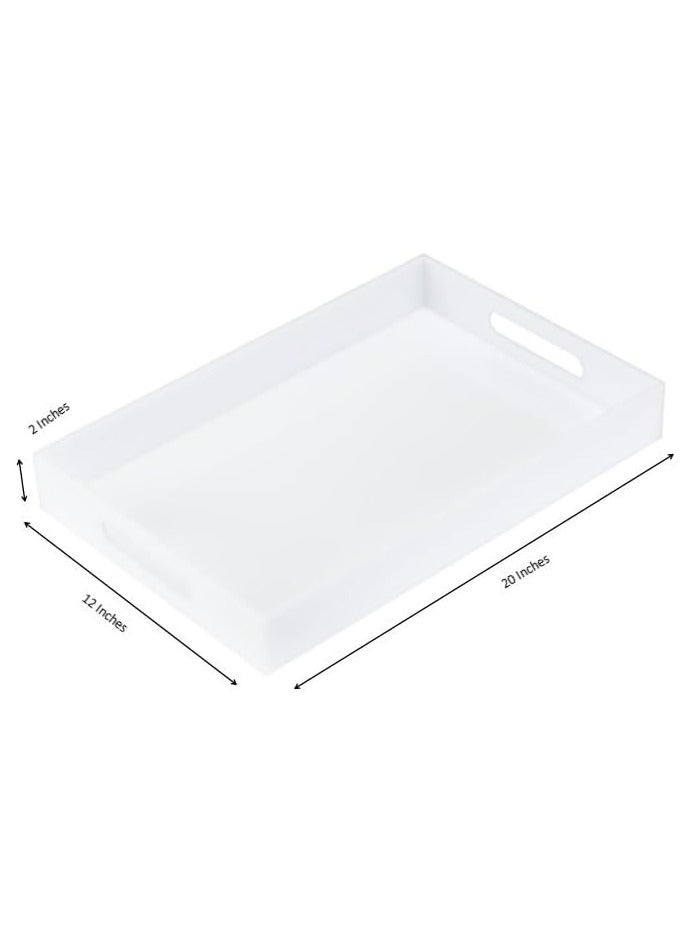 TPGP Glossy White Sturdy Acrylic Serving Tray with Handles-12x20 Inch-Serving Coffee Appetizer Breakfast-Kitchen Countertop Makeup Drawer Organizer-Vanity Table Ottoman Decorative Tray - Image 2