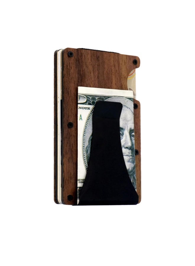 Super Slim Minimalist Front Pocket Blocking Wood Wallets for Men with Money Clip- Walnut Color - Image 3